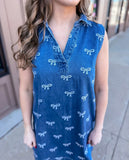 Denim Darling Bow Embroidered Dress