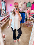 Short Sleeve Waffle Top - Ivory