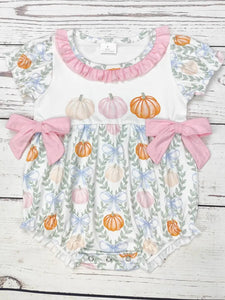 Baby Pumpkin Print Bubble with Pink Bow