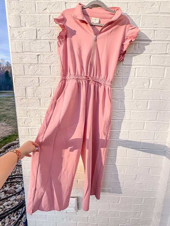 Uptown Grace Zip-Up Ruffle Jumpsuit