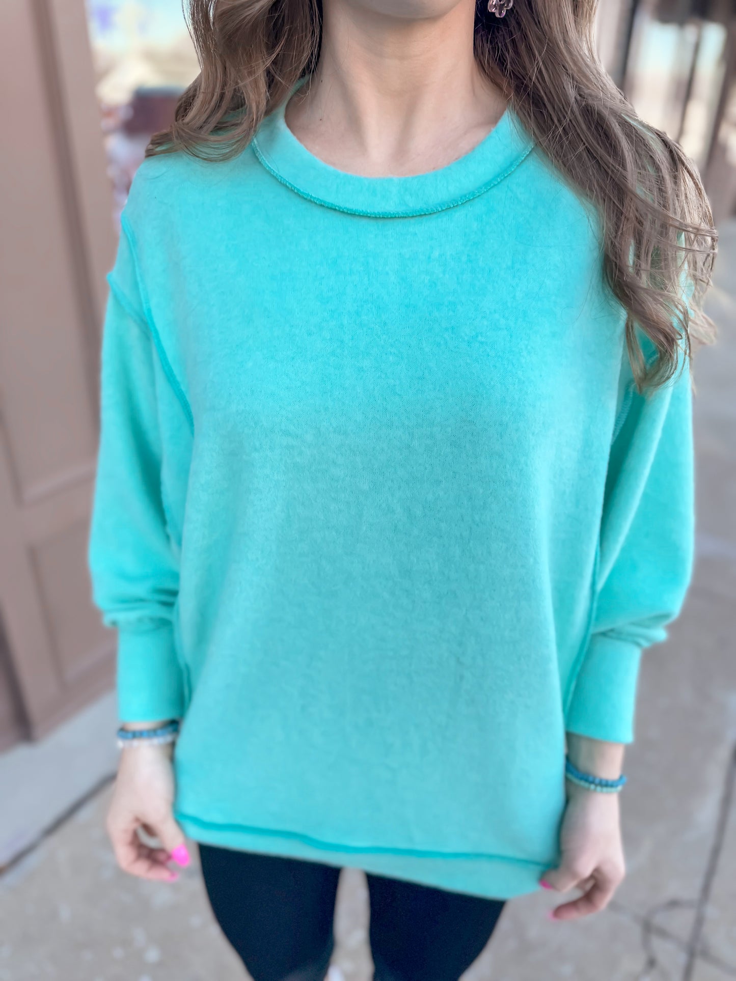 Brushed Oversized Sweater - Turquoise