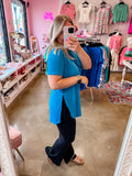 Short Sleeve Waffle Top - Sky
