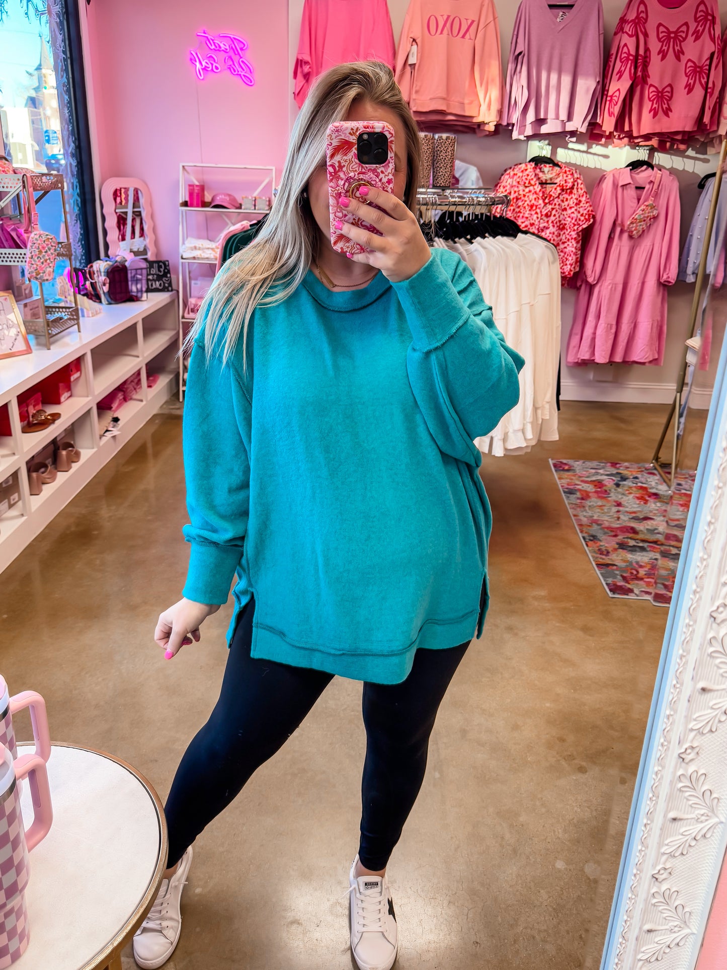 Curvy Brushed Oversized Sweater - Teal