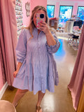 Blue Striped 3/4 Sleeve Dress