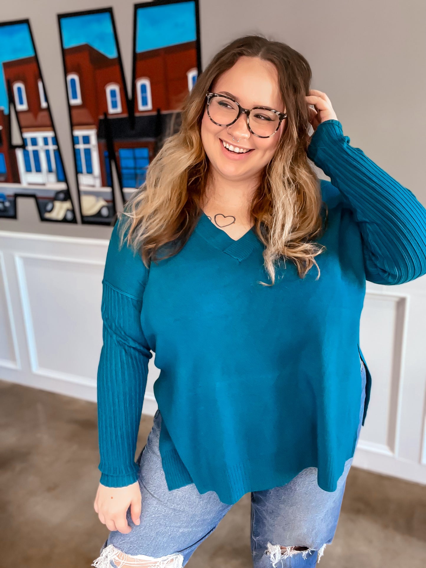 Ribbed Sweater - Teal