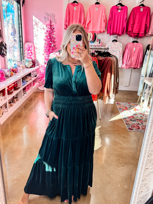 Evergreen Velvet Maxi Dress