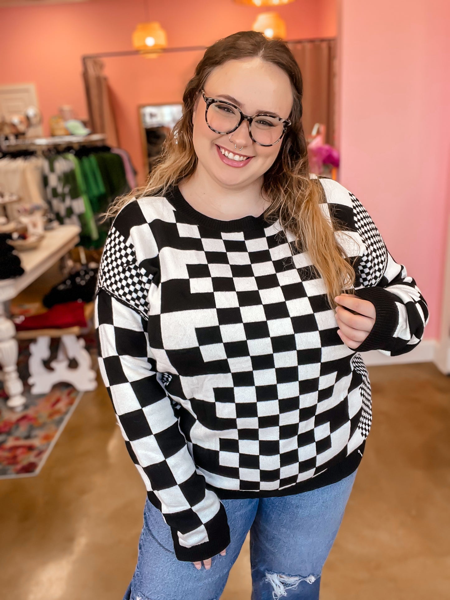 Checkered Sweater - Black