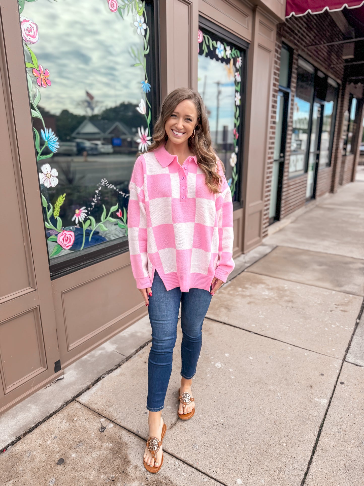 Pink Checkered Sweater