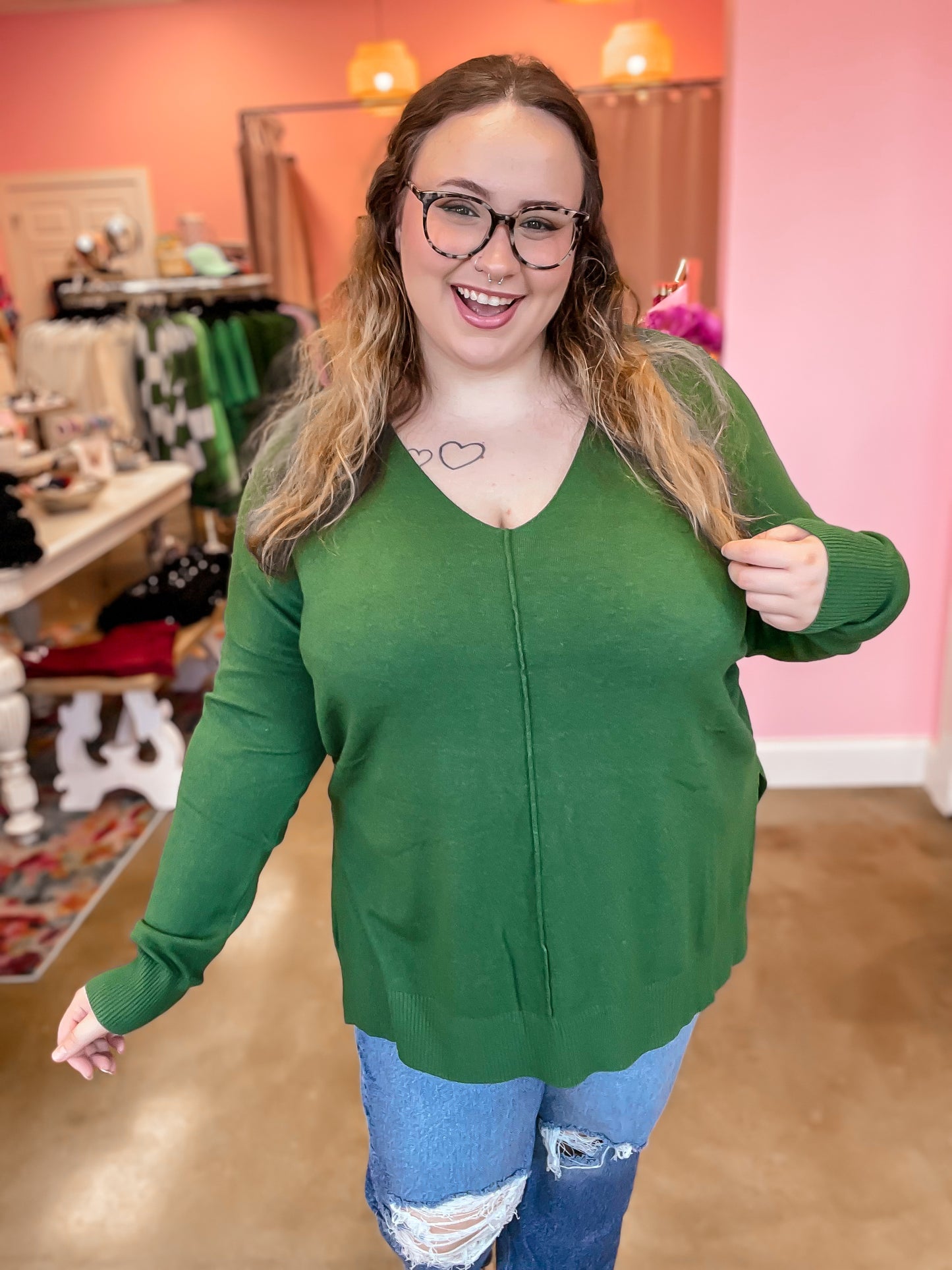 High-Low Hem Sweater -Dark Green