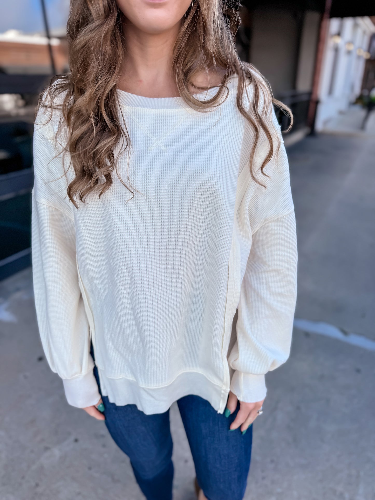 Ivory Waffle Knit Top