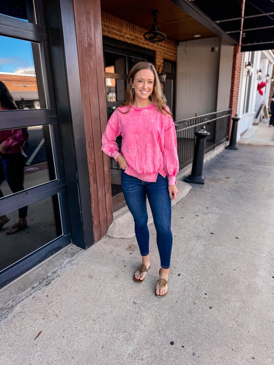 Acid Wash Pullover - Pink