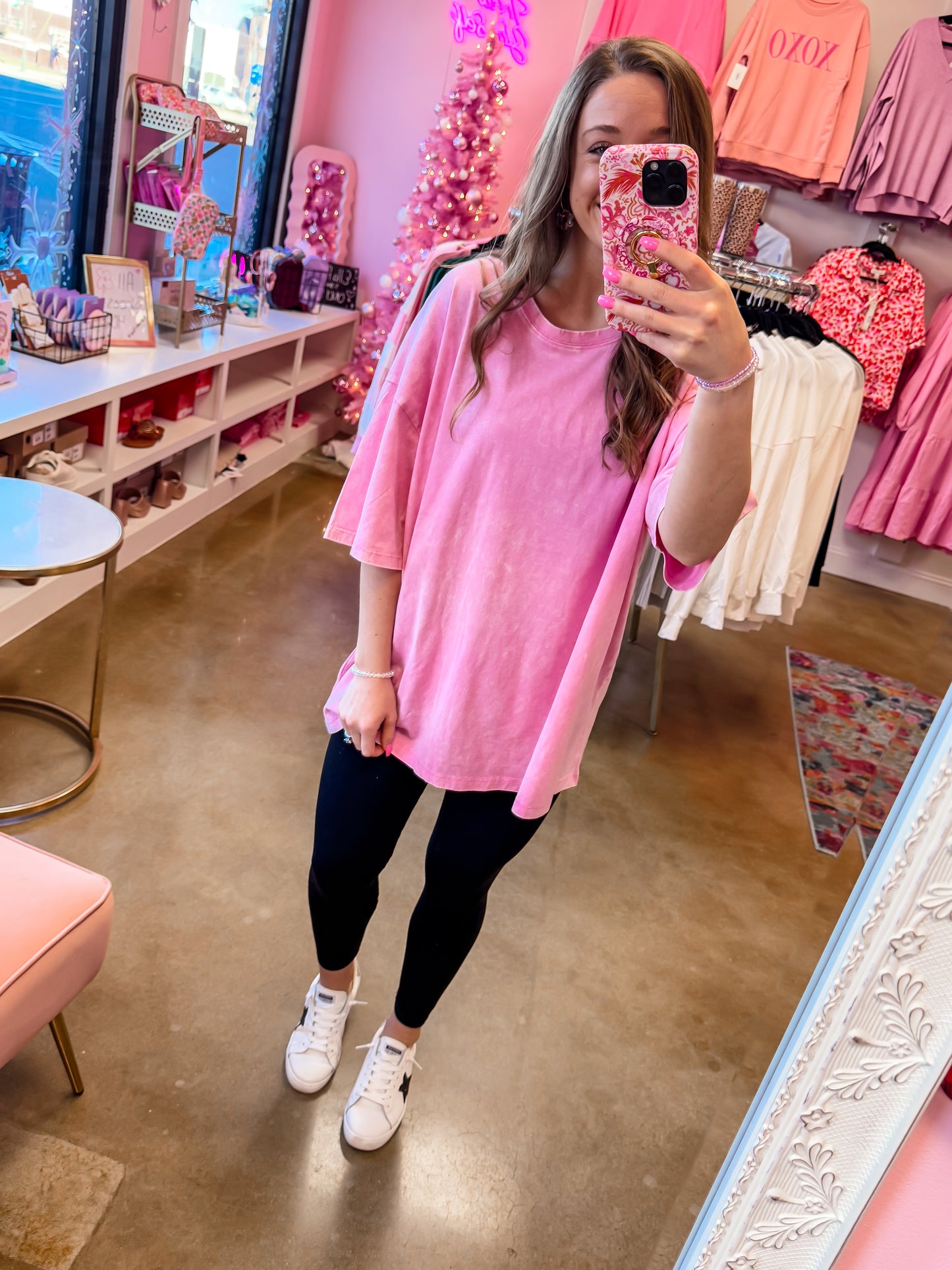 Acid Wash Boyfriend Tee - Barbie Pink