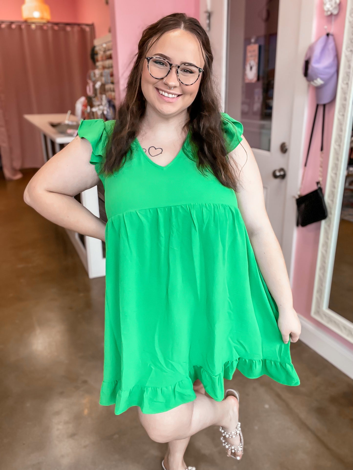 Green Cap Sleeve Dress