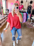 Red Textured Short Sleeve