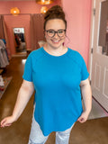Short Sleeve Waffle Top - Sky