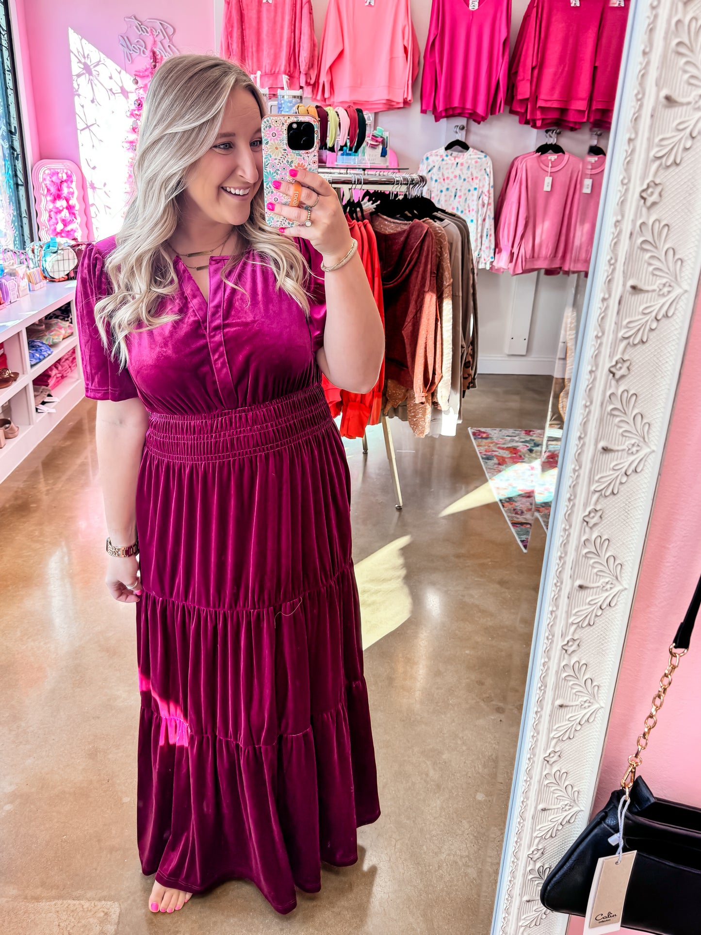 Pink Velvet Maxi Dress