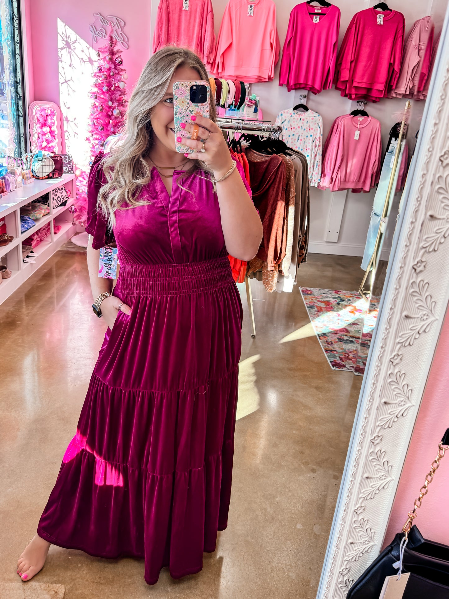 Pink Velvet Maxi Dress