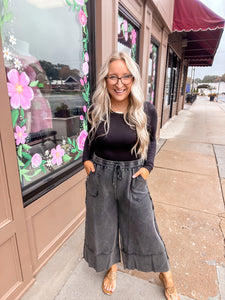 Washed Palazzo Pants - Black