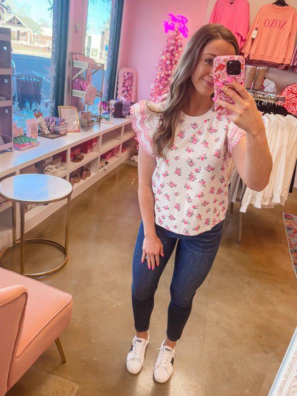 Floral Eyelet Sleeve Top