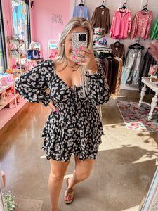 Black Floral Printed Romper