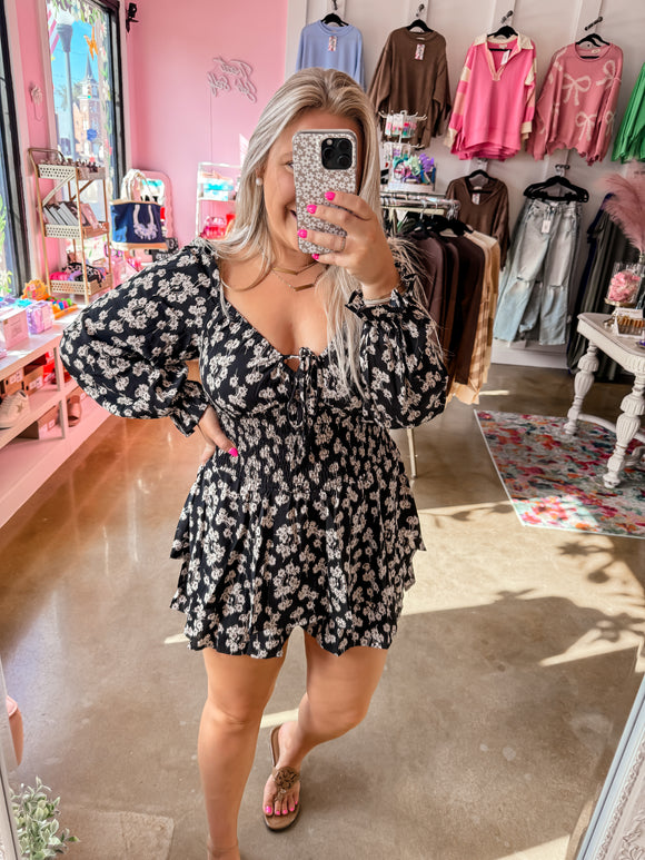 Black Floral Printed Romper