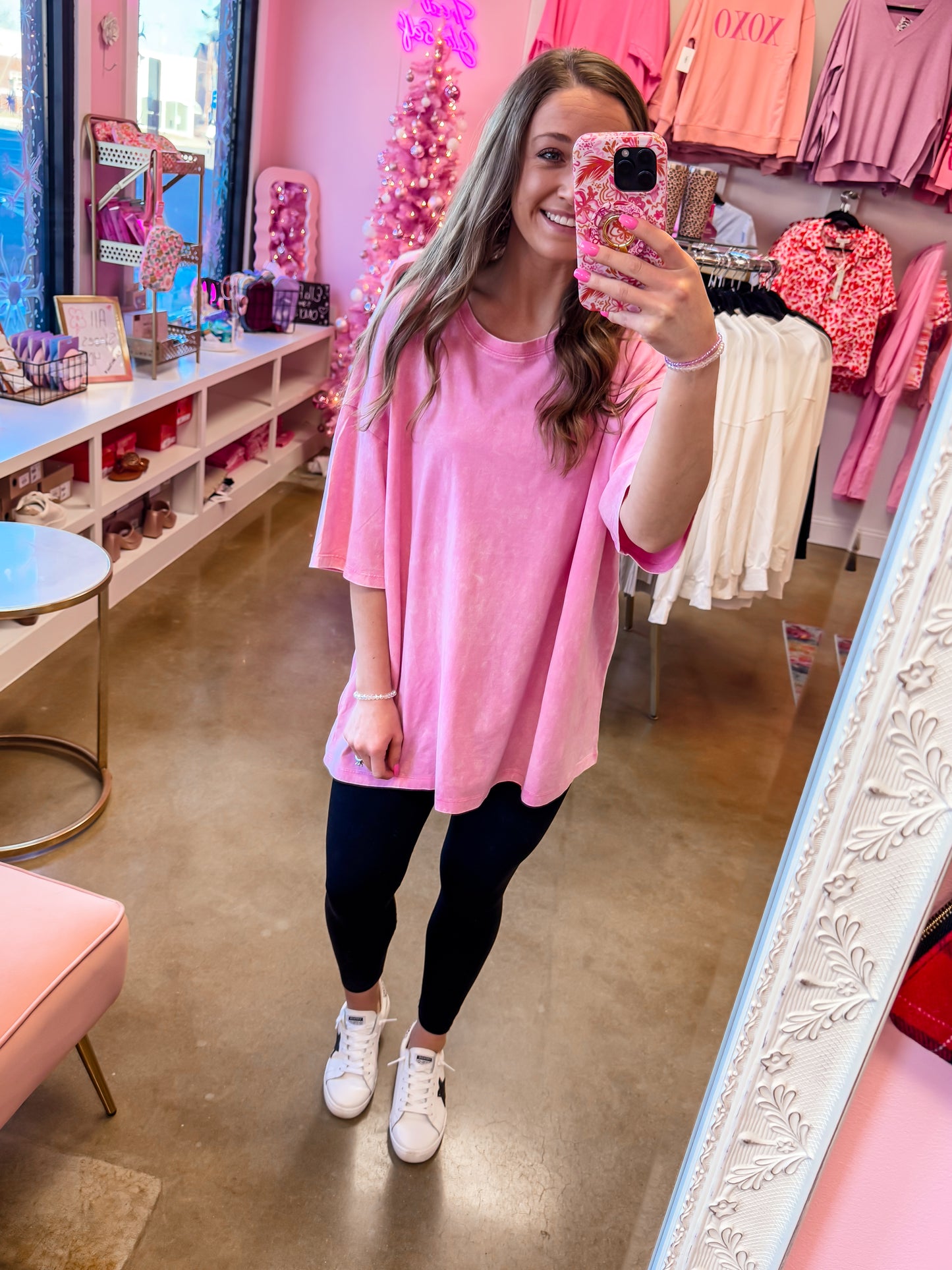 Acid Wash Boyfriend Tee - Barbie Pink