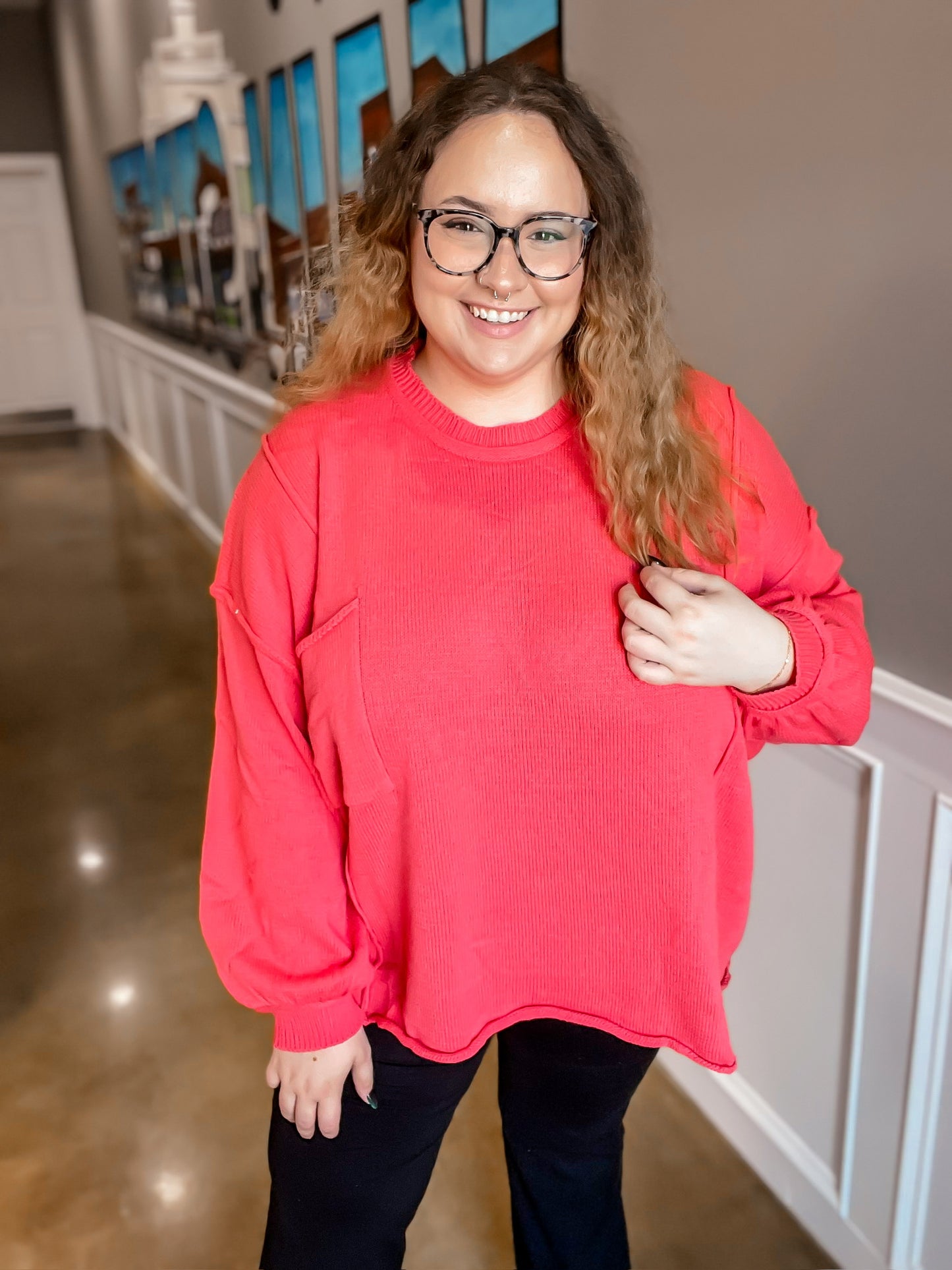 Coral Sweater Top