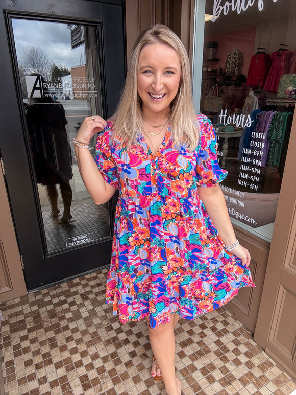 Pink and Blue Floral Dress