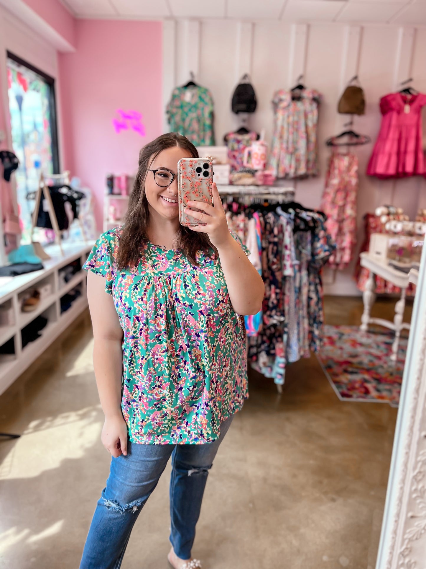 Curvy Mint Floral Top