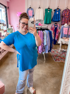 Short Sleeve Waffle Top - Sky