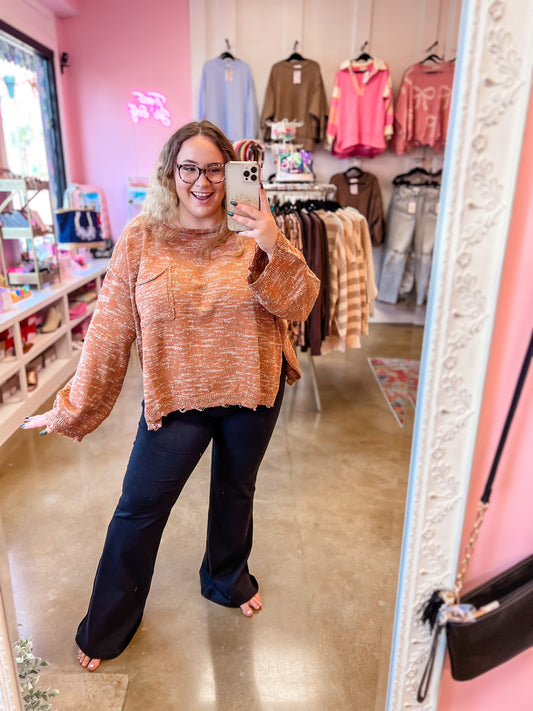 Rust Distressed Sweater Top