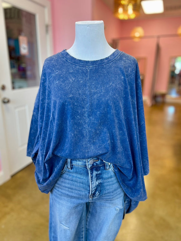 Acid Wash Boyfriend Tee - Curvy Navy