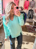 Cozy Coast Waffle Knit Top - Seafoam
