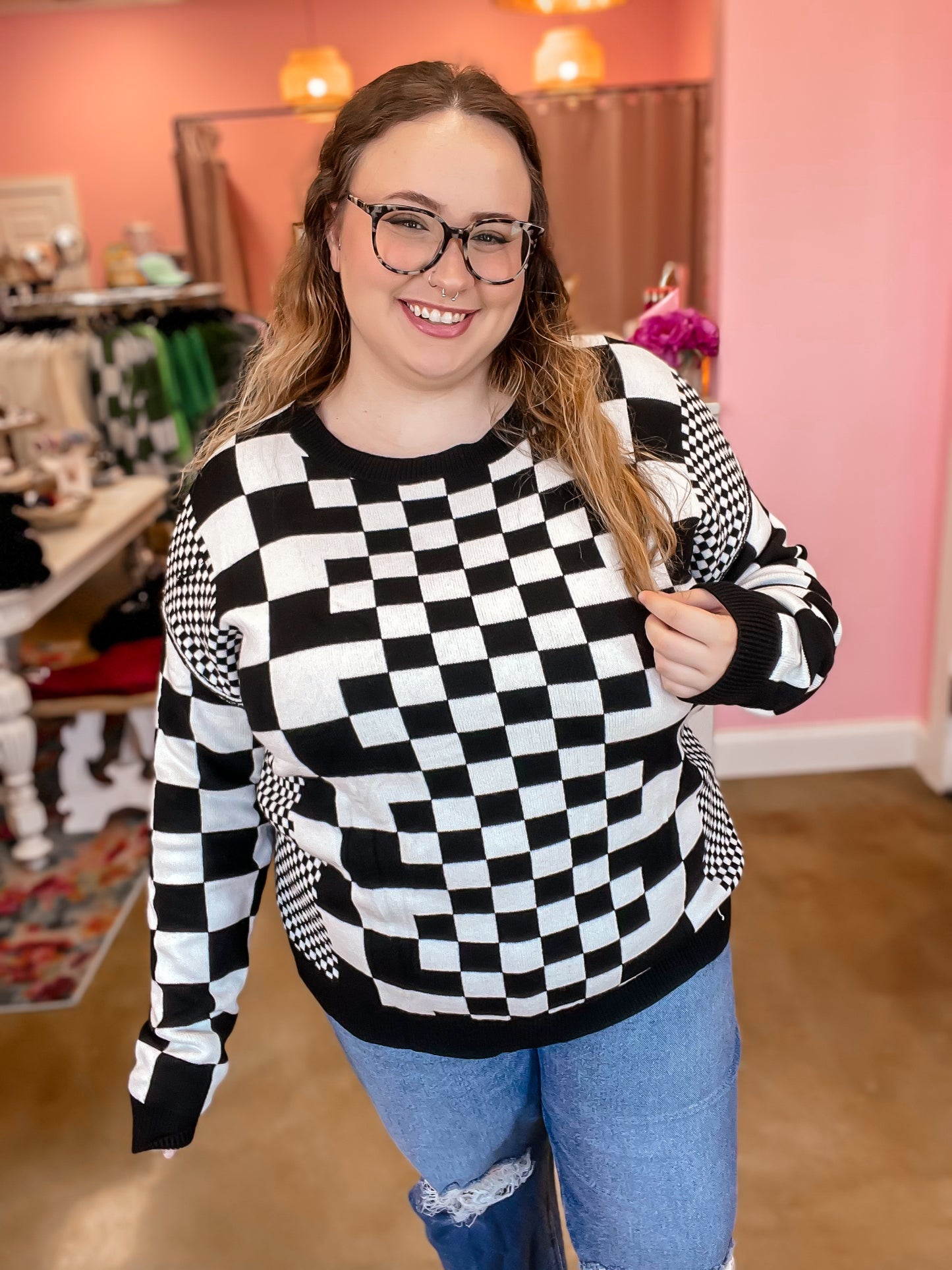 Checkered Sweater - Black