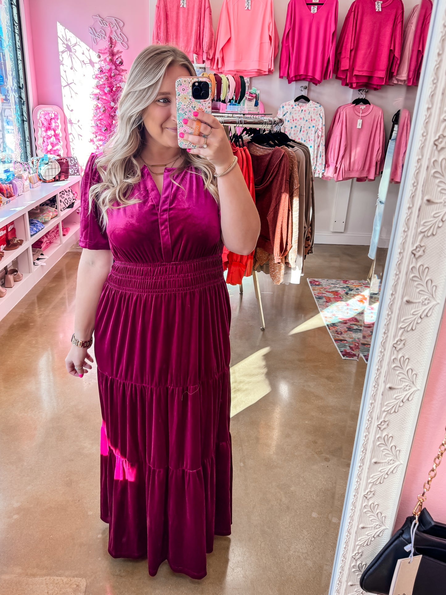 Pink Velvet Maxi Dress