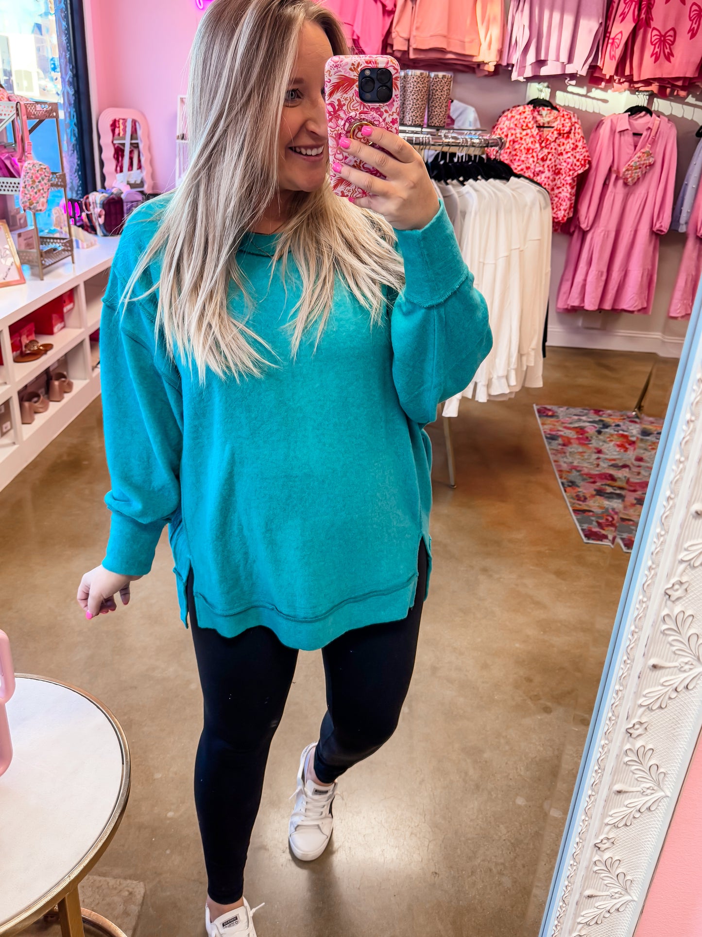 Curvy Brushed Oversized Sweater - Teal