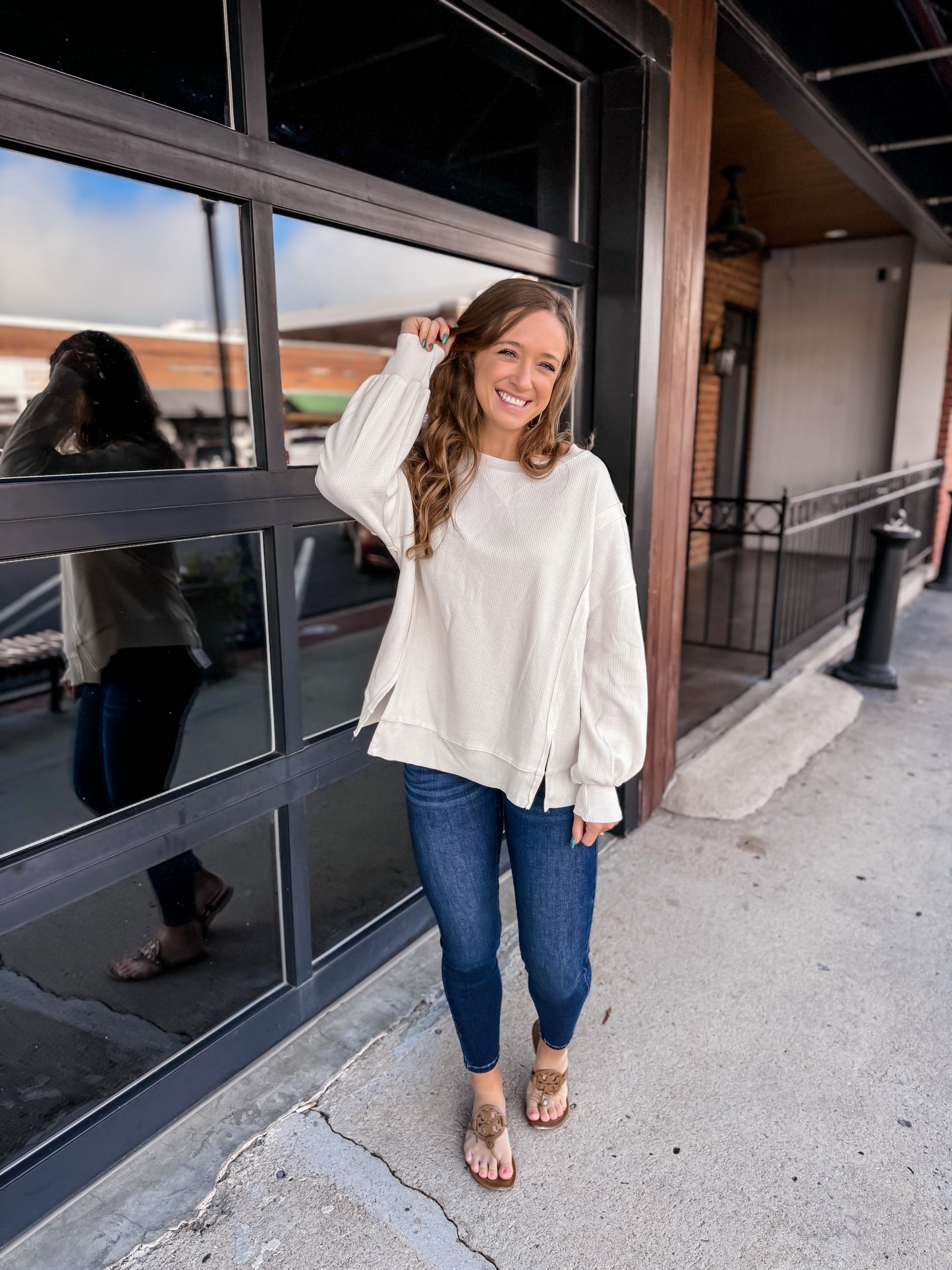 Ivory Waffle Knit Top