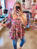 Square Neck Bubble Sleeve Top
