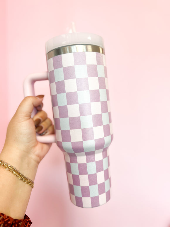 Pink Checkered Tumbler