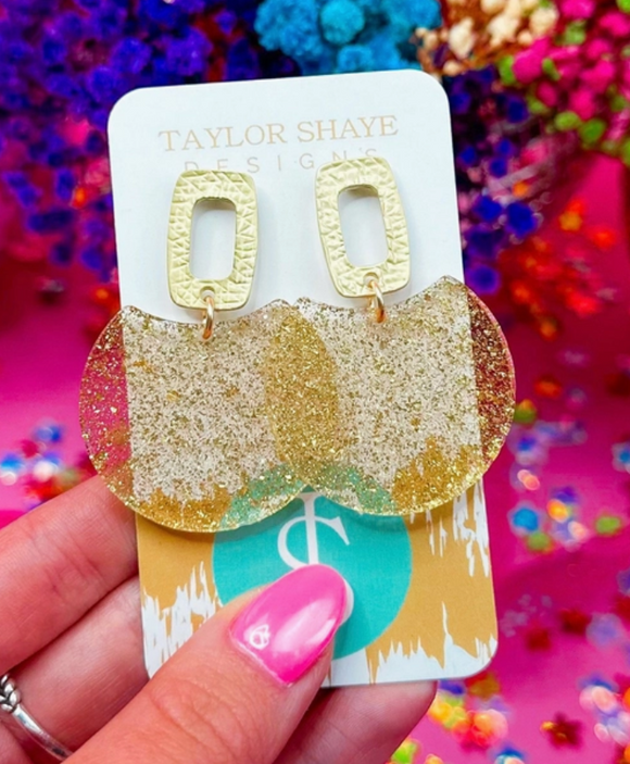 Gold Glitter Oval Earrings