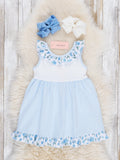 Cornflower Cottage Striped Floral Ruffle Dress