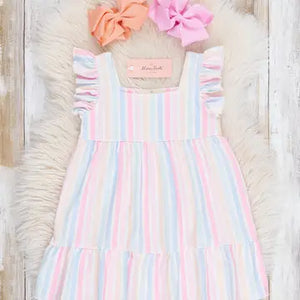 Pastel Striped Flutter Sleeve Dress