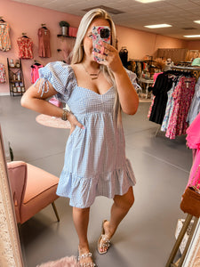 Blue and White Gingham Dress (XS-L)