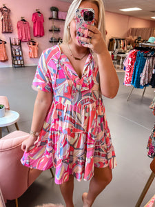 Pink Geometric Tassel Dress(S-XL)