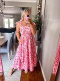 Pink Gingham Tie Shoulder Maxi Dress