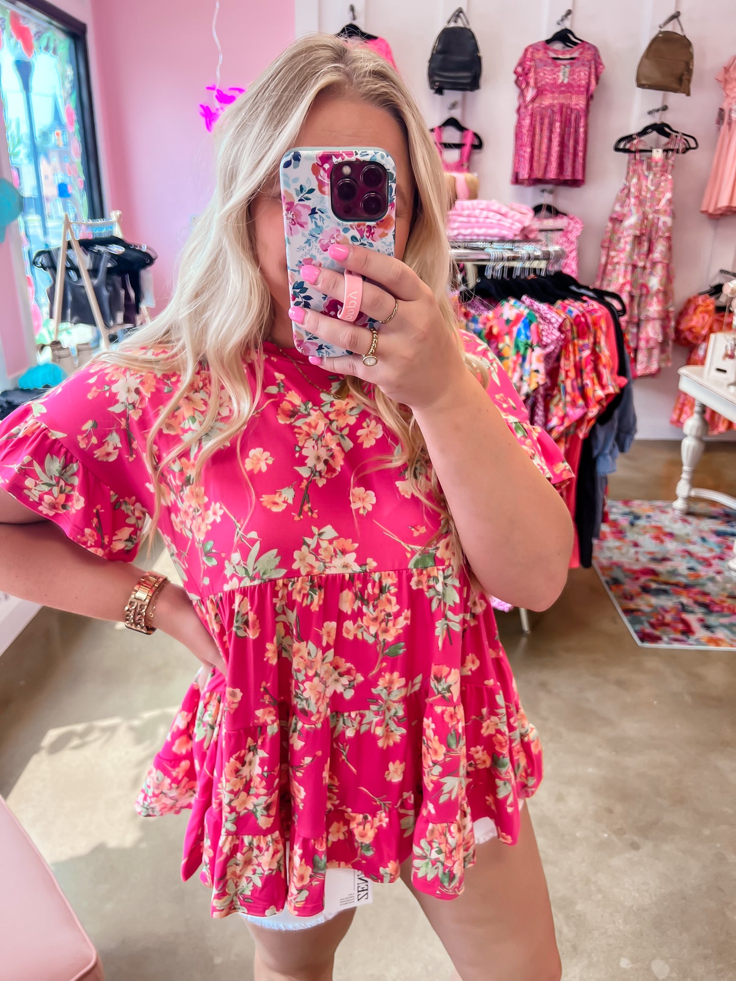 Fuchsia Floral Babydoll Top