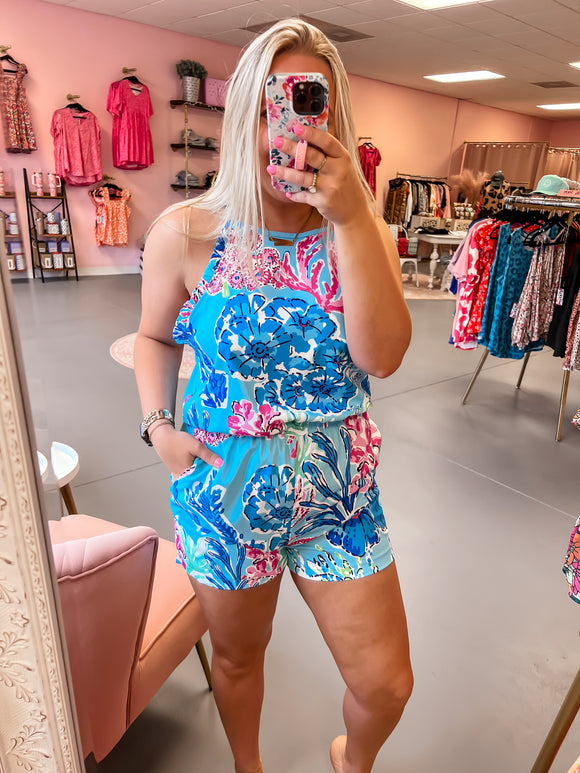 Blue and Pink Floral Romper (S-XL)