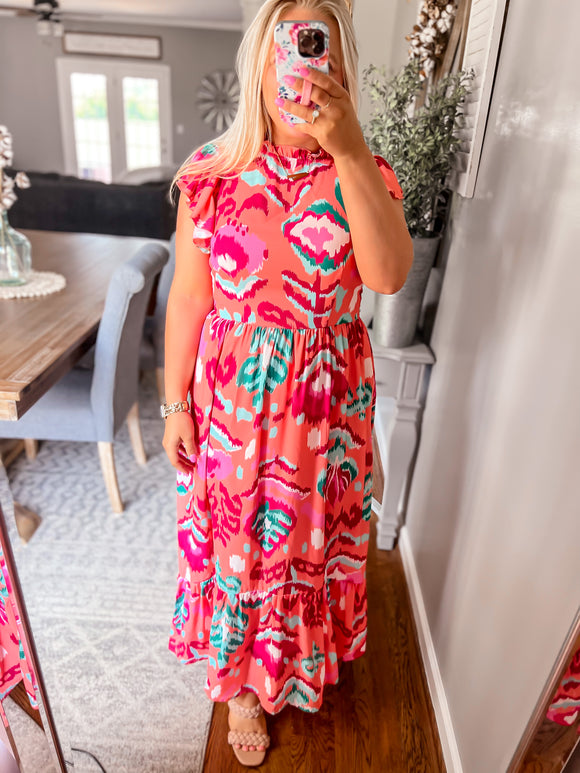 Pink Frill Neck Maxi Dress (s-xl)