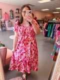 Pink Floral Midi Dress