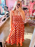 Brick Polka Dot Midi Dress